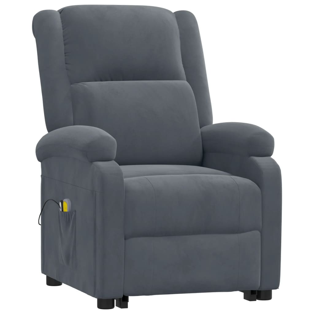 Poltrona de massagens elevatória veludo cinzento-escuro