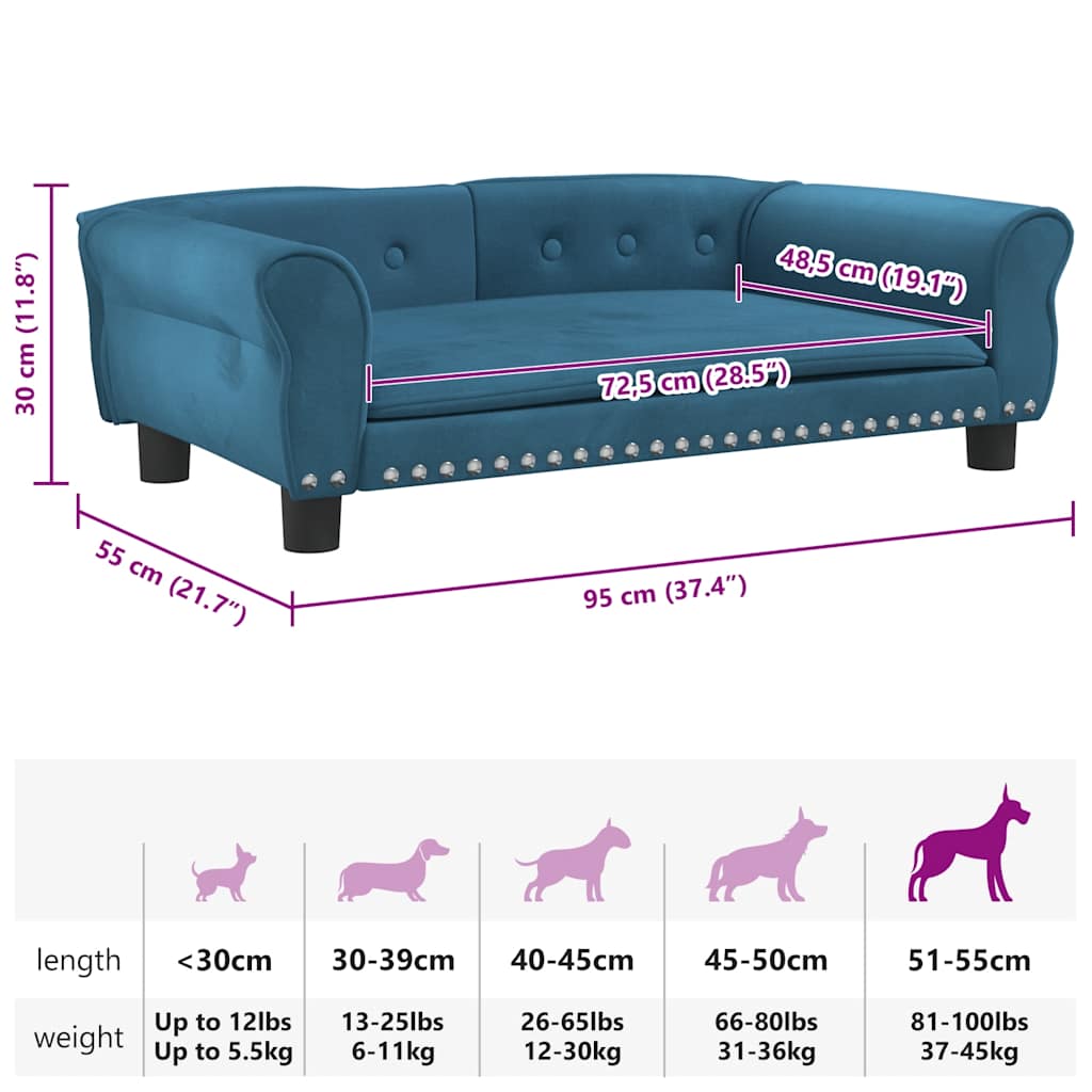 Cama para cães 70x52x30 cm veludo azul
