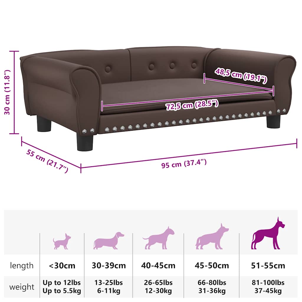 Cama para cães 95x55x30 cm couro artificial cinzento
