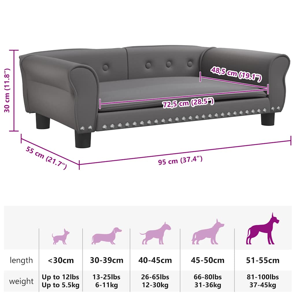 Cama para cães 95x55x30 cm couro artificial cinzento