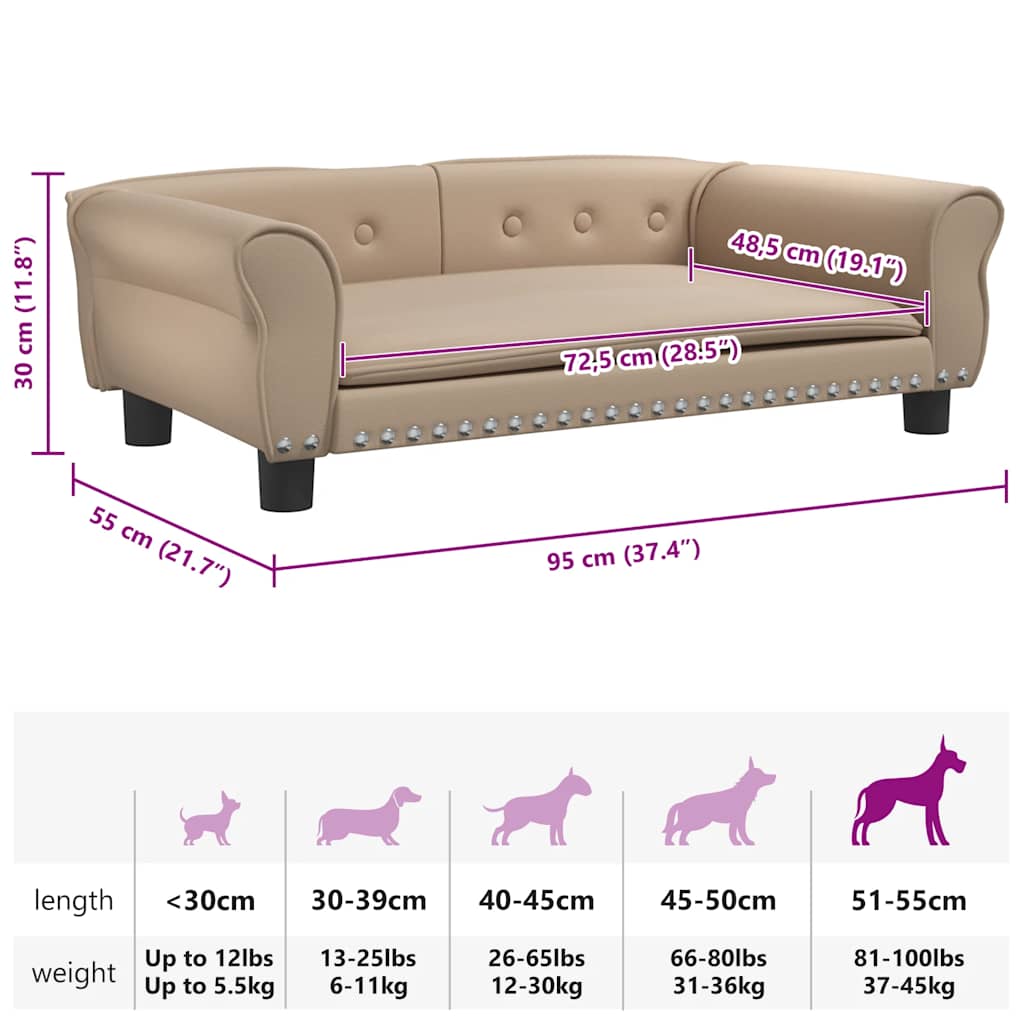 Cama para cães 95x55x30 cm couro artificial cinzento