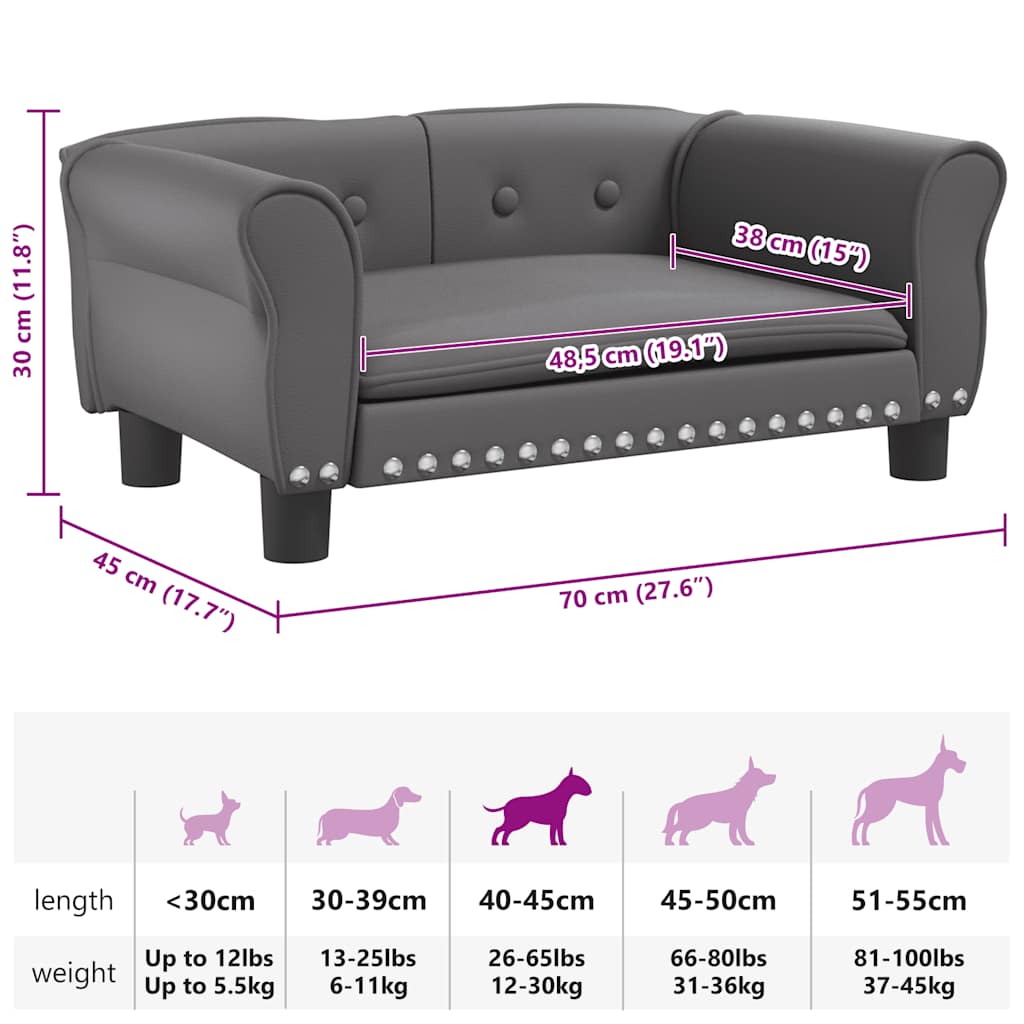 Cama para cães 95x55x30 cm couro artificial cinzento