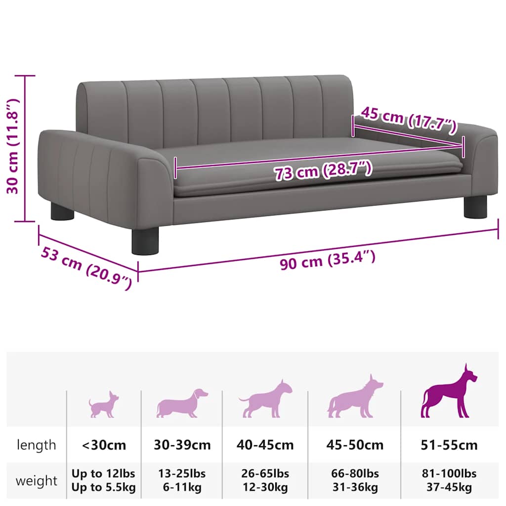 Cama para cães 70x45x28 cm couro artificial cinzento