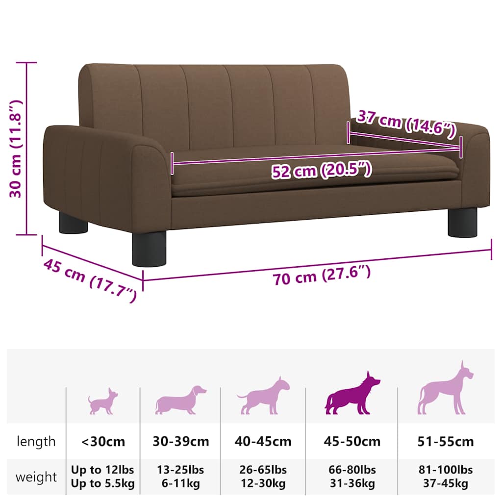 Cama para cães 70x45x30 cm tecido castanho