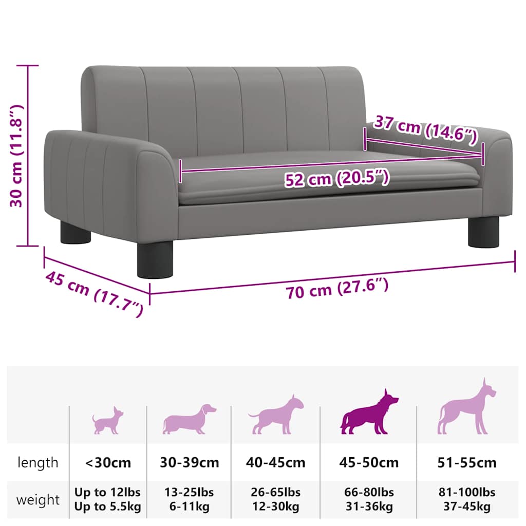 Cama para cães 60x40x30 cm couro artificial cinzento