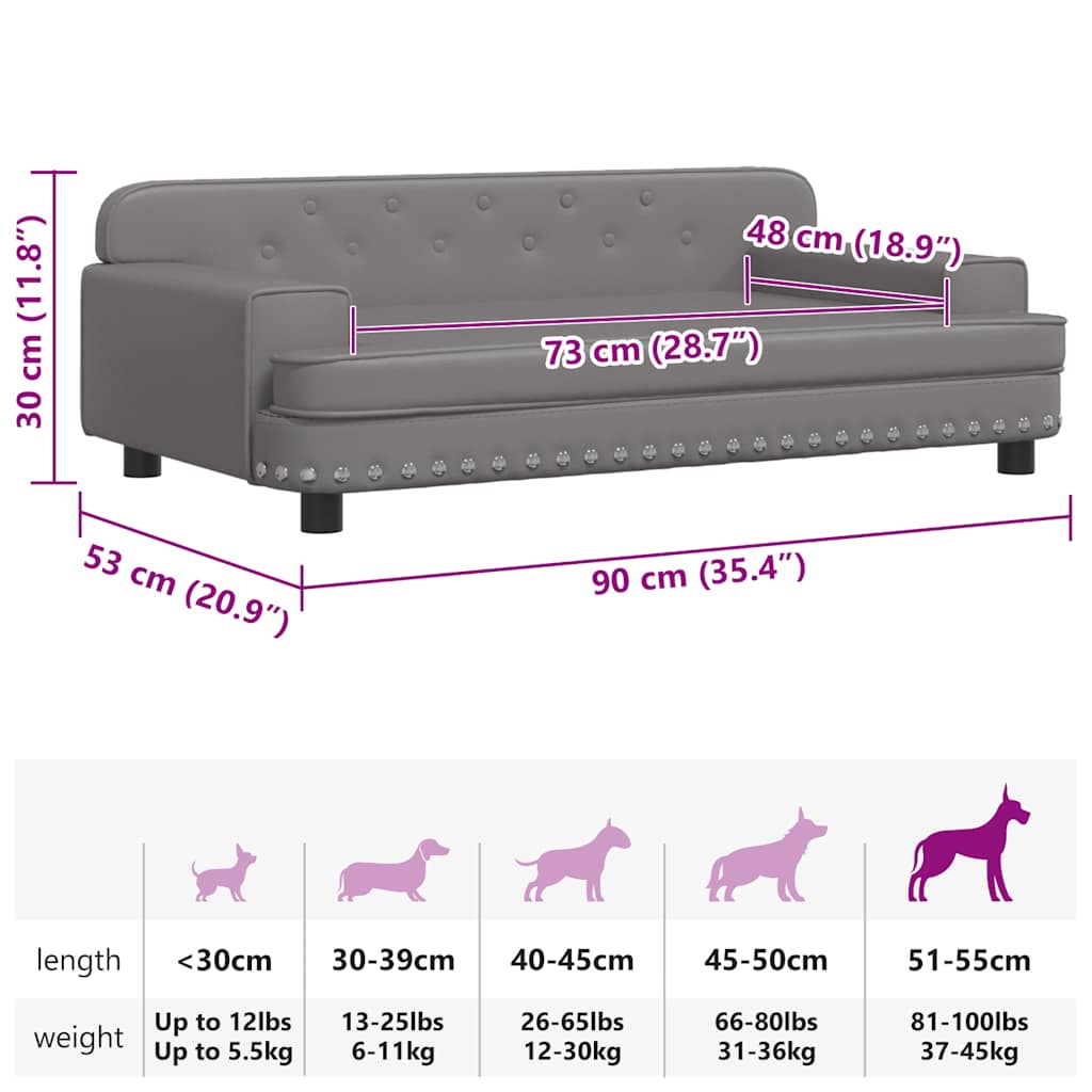 Cama para cães 70x45x28 cm couro artificial cinzento