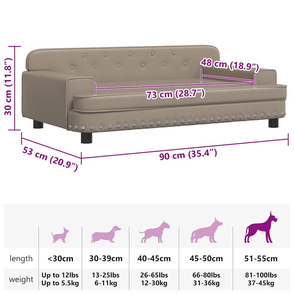 Cama para cães 70x45x28 cm couro artificial cinzento
