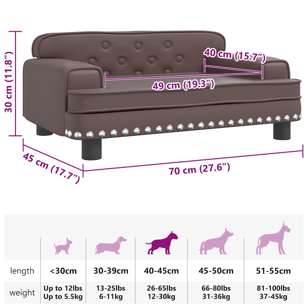 Cama para cães 70x45x28 cm couro artificial cinzento