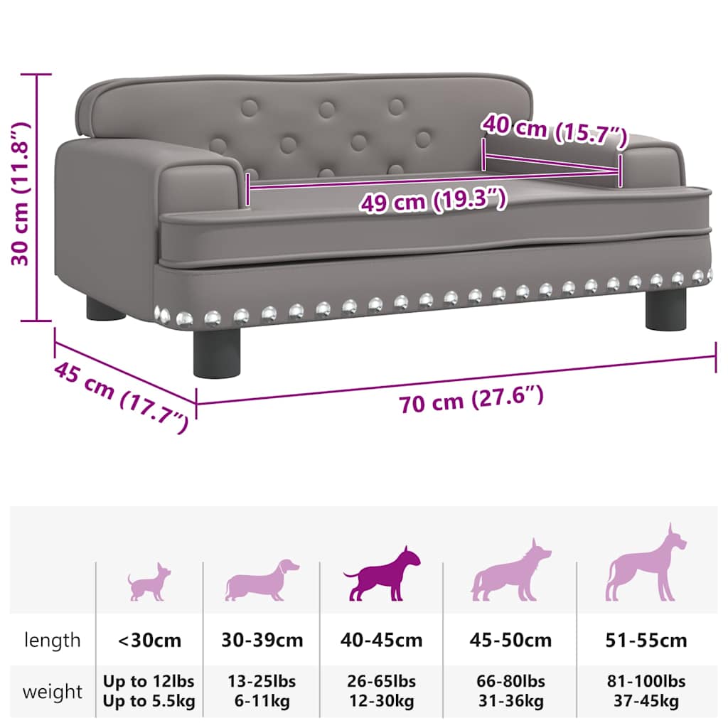 Cama para cães 70x45x28 cm couro artificial cinzento