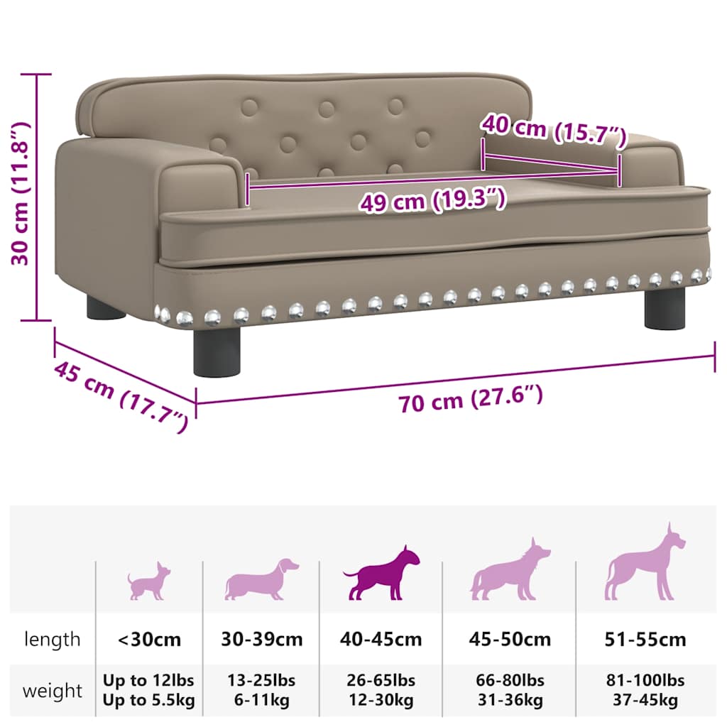 Cama para cães 70x45x28 cm couro artificial cinzento