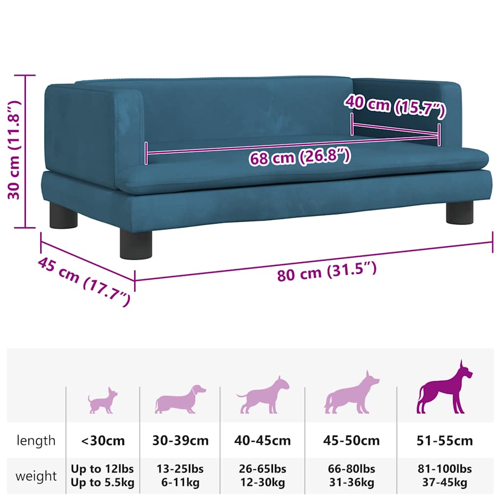 Cama para cães 60x40x30 cm veludo azul