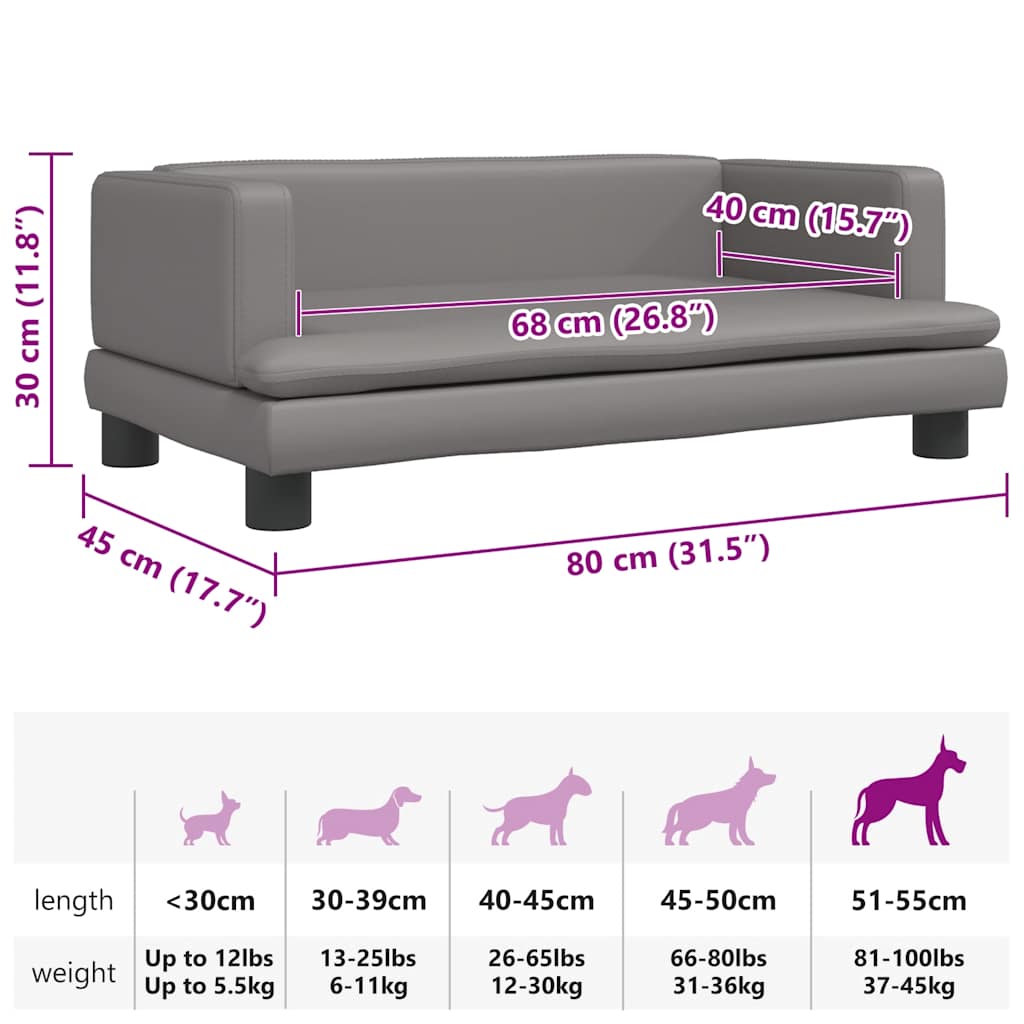 Cama para cães 70x45x28 cm couro artificial cinzento