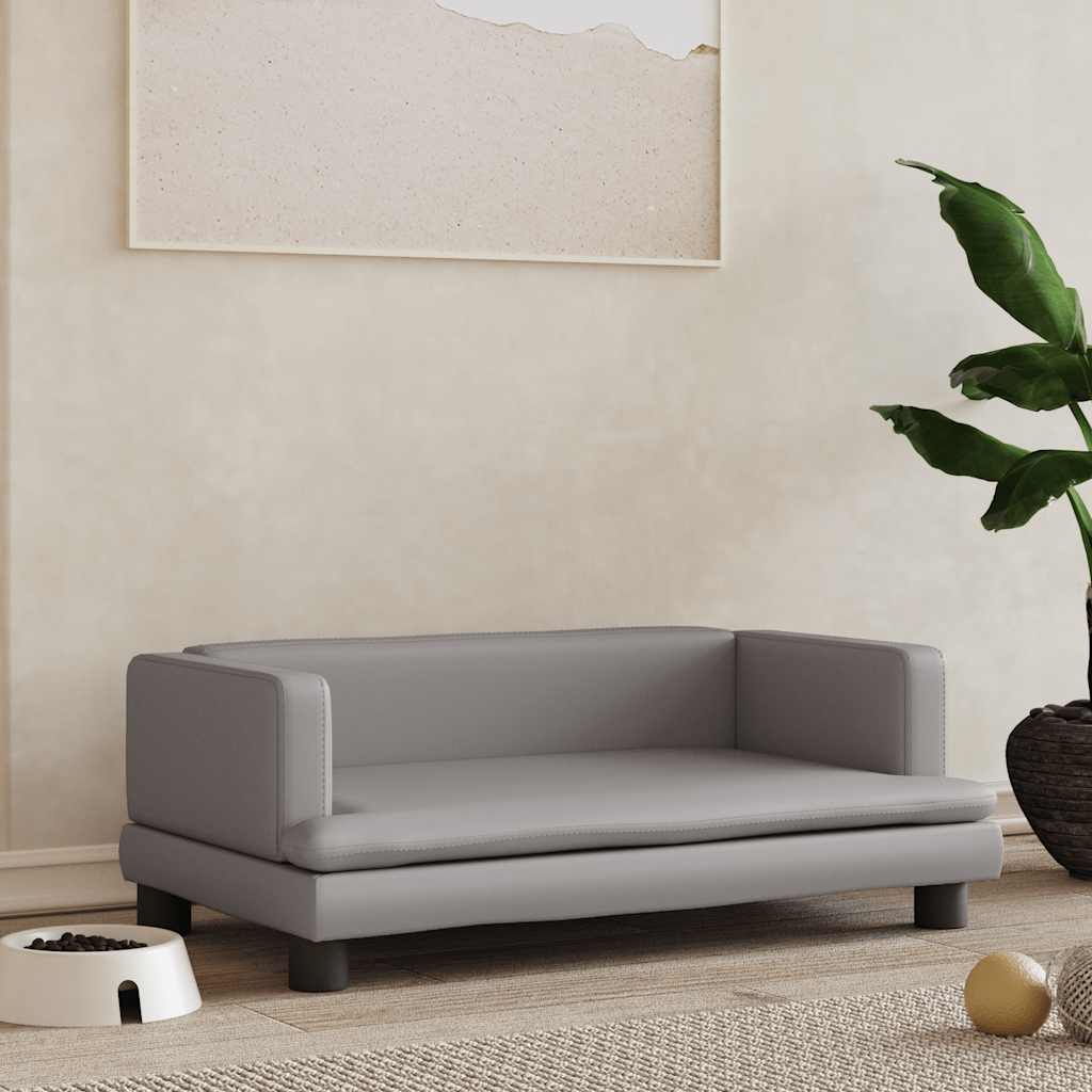 Cama para cães 70x45x28 cm couro artificial cinzento