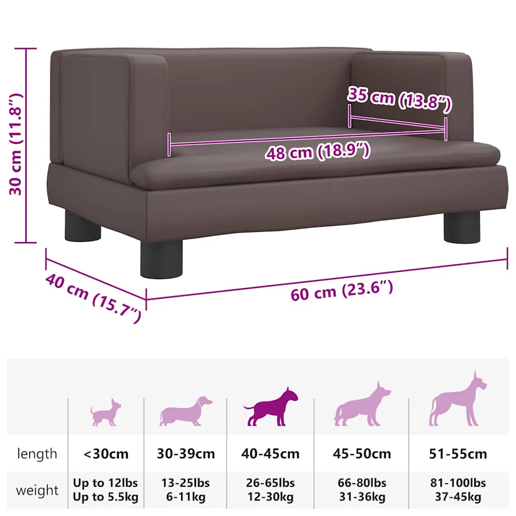 Cama para cães 60x40x30 cm couro artificial cinzento