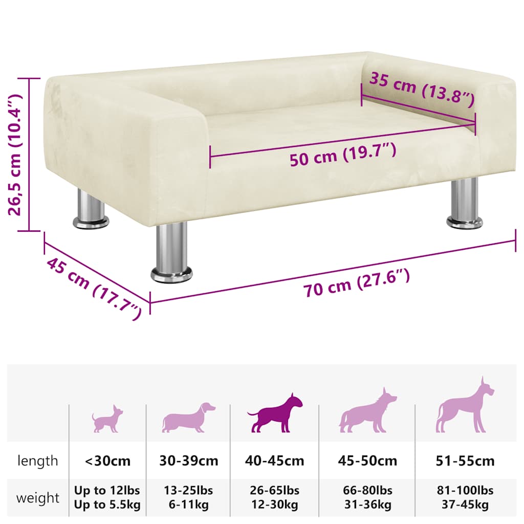 Cama para cães 70x45x26,5 cm veludo azul