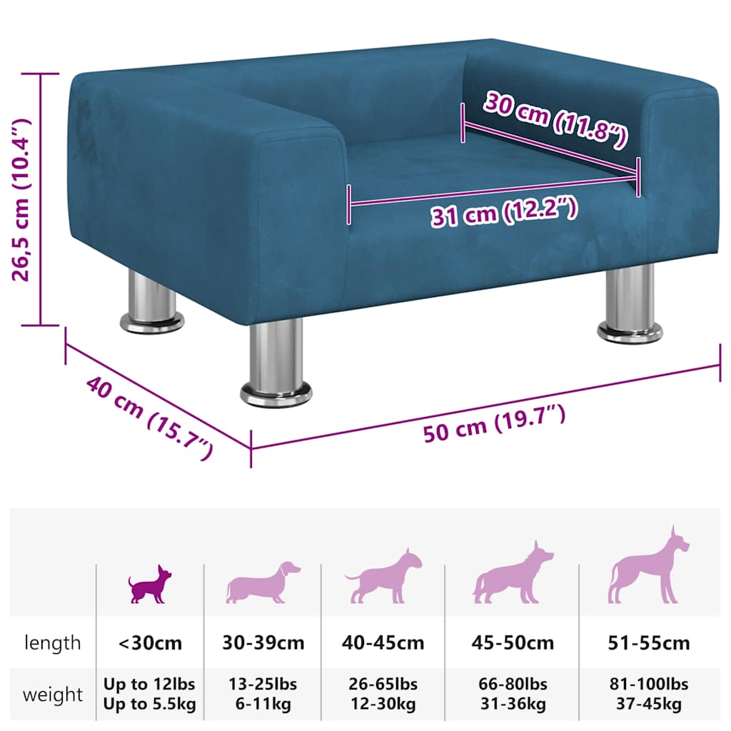 Cama para cães 50x40x26,5 cm veludo azul