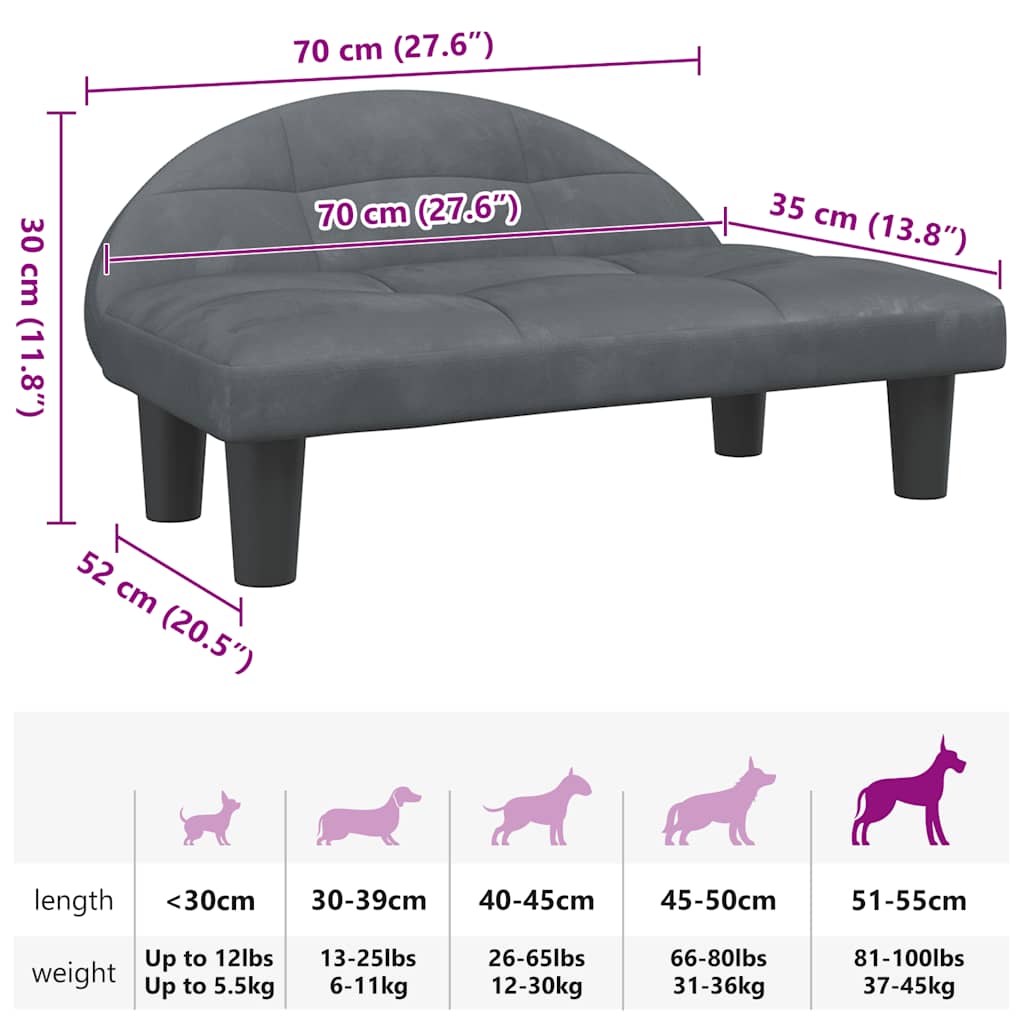 Cama para cães 70x52x30 cm veludo azul