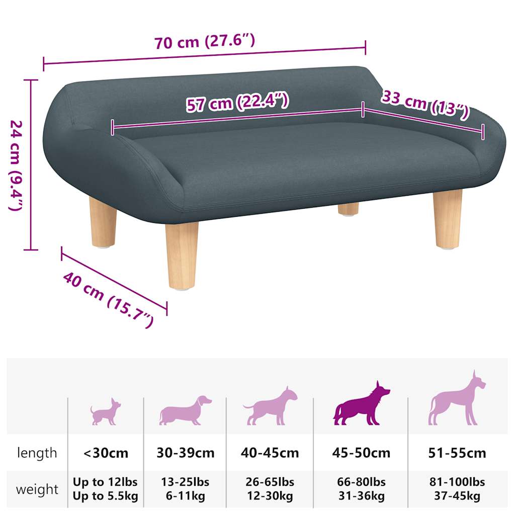 Cama para cães 70x40x24 cm tecido cinzento-escuro