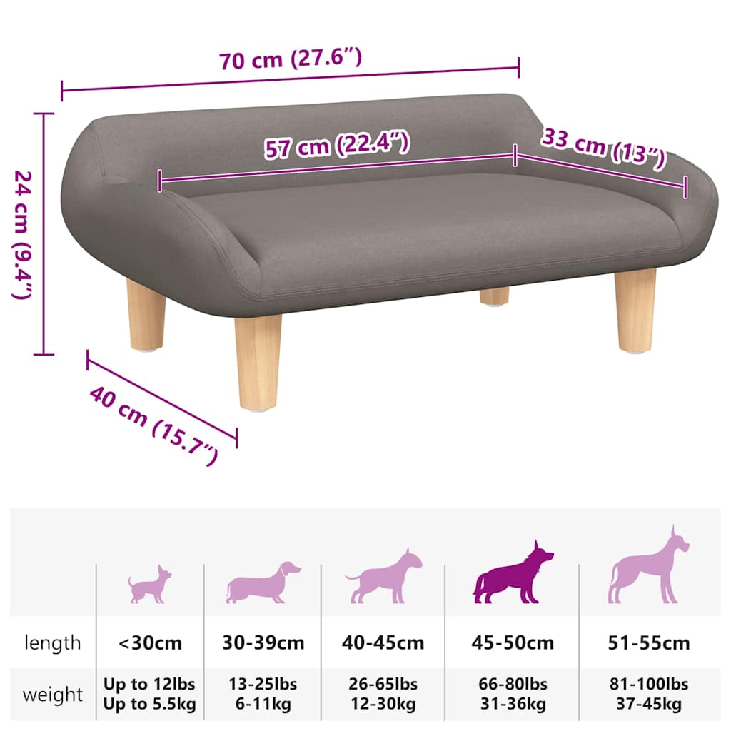 Cama para cães 70x40x24 cm tecido cinzento-acastanhado