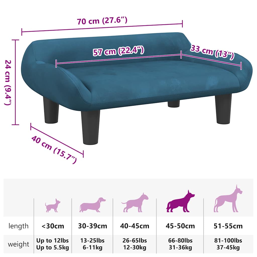 Cama para cães 70x40x24 cm veludo cinzento-escuro