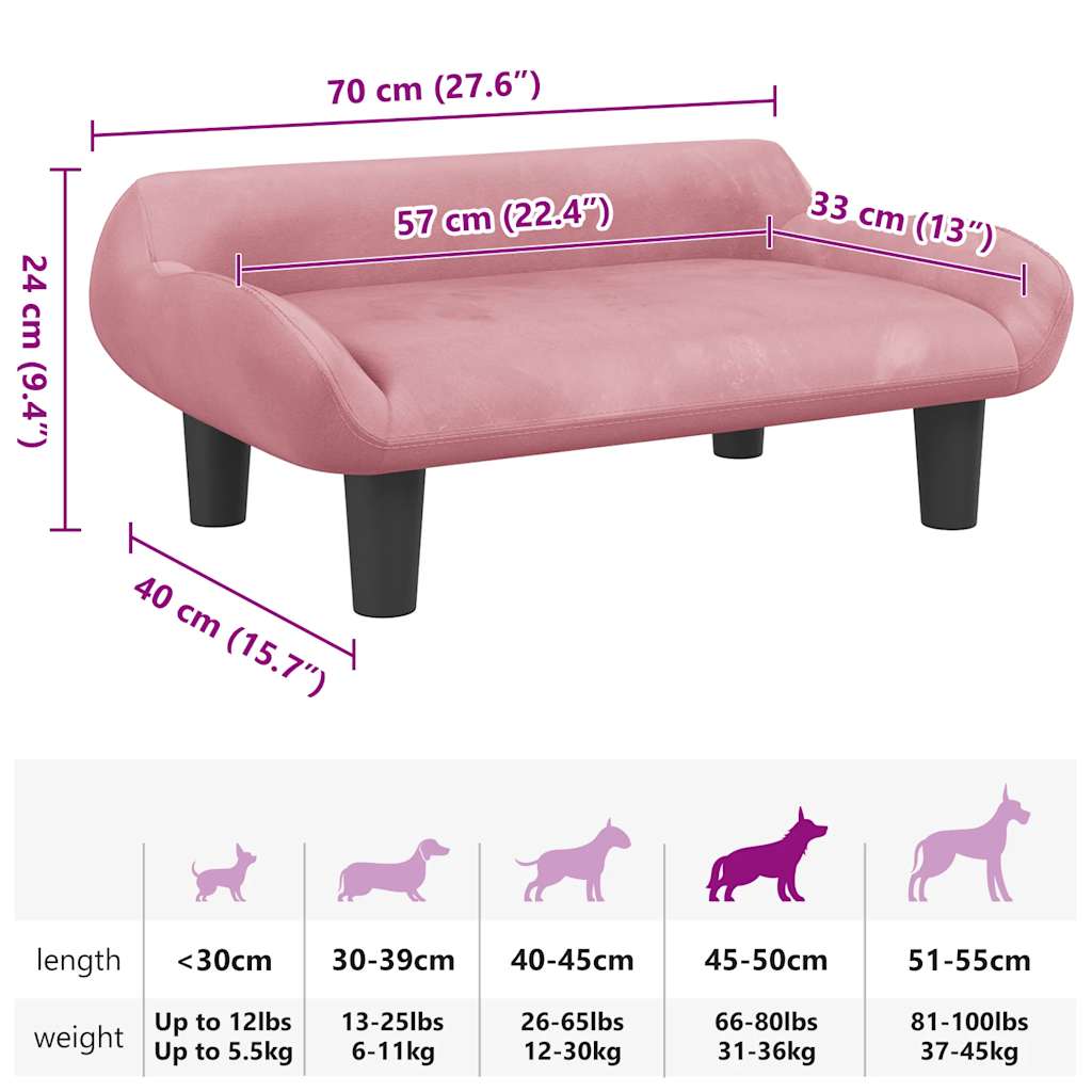 Cama para cães 70x40x24 cm veludo cinzento-escuro