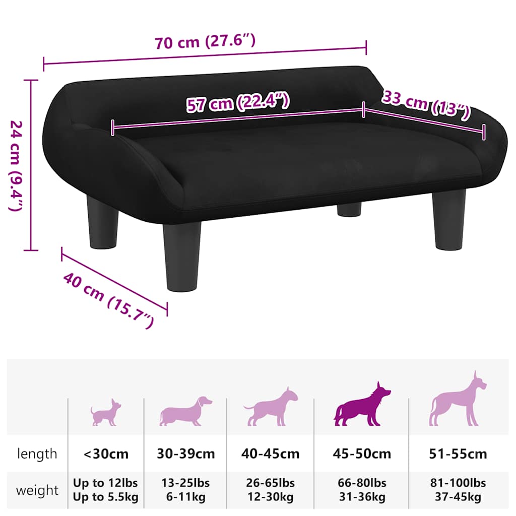 Cama para cães 70x40x24 cm veludo cinzento-escuro