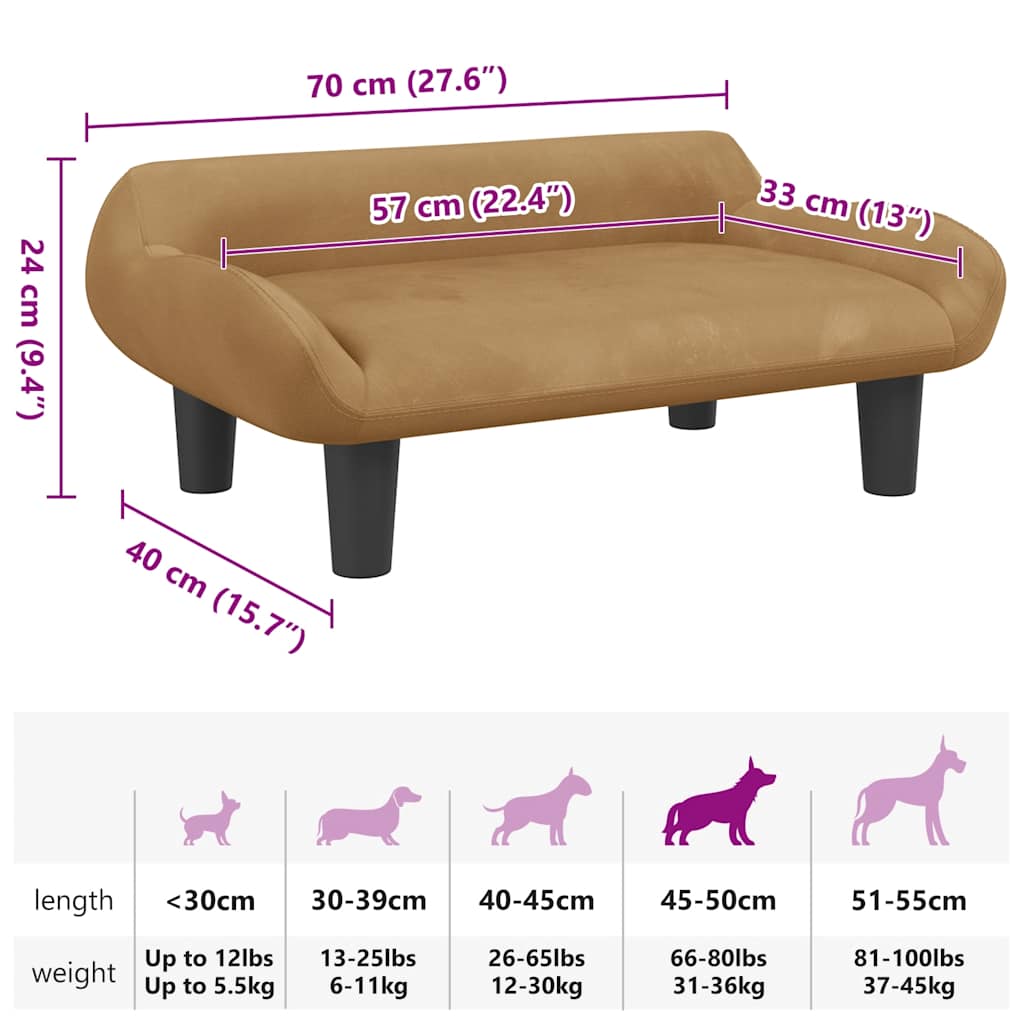 Cama para cães 70x40x24 cm veludo cinzento-escuro