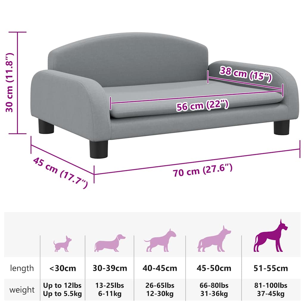 Cama para cães 70x45x30 cm tecido cinzento-escuro