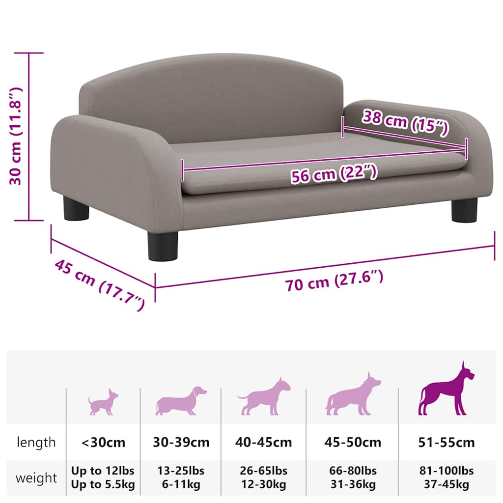 Cama para cães 70x45x30 cm tecido cinzento-acastanhado