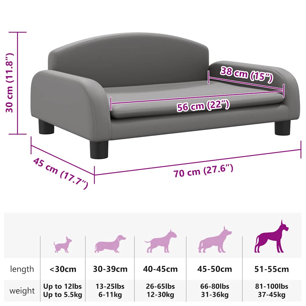 Cama para cães 70x45x30 cm couro artificial cinzento