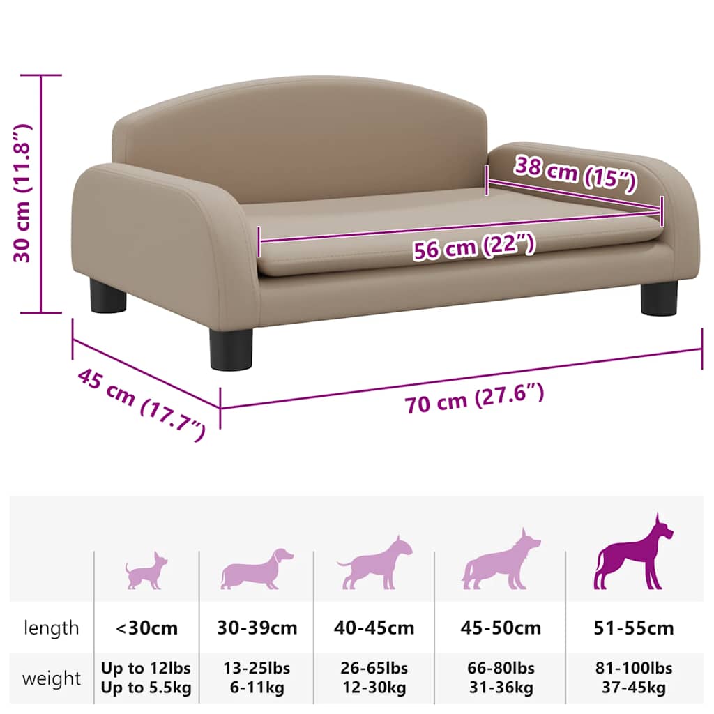 Cama para cães 70x45x30 cm couro artificial cinzento