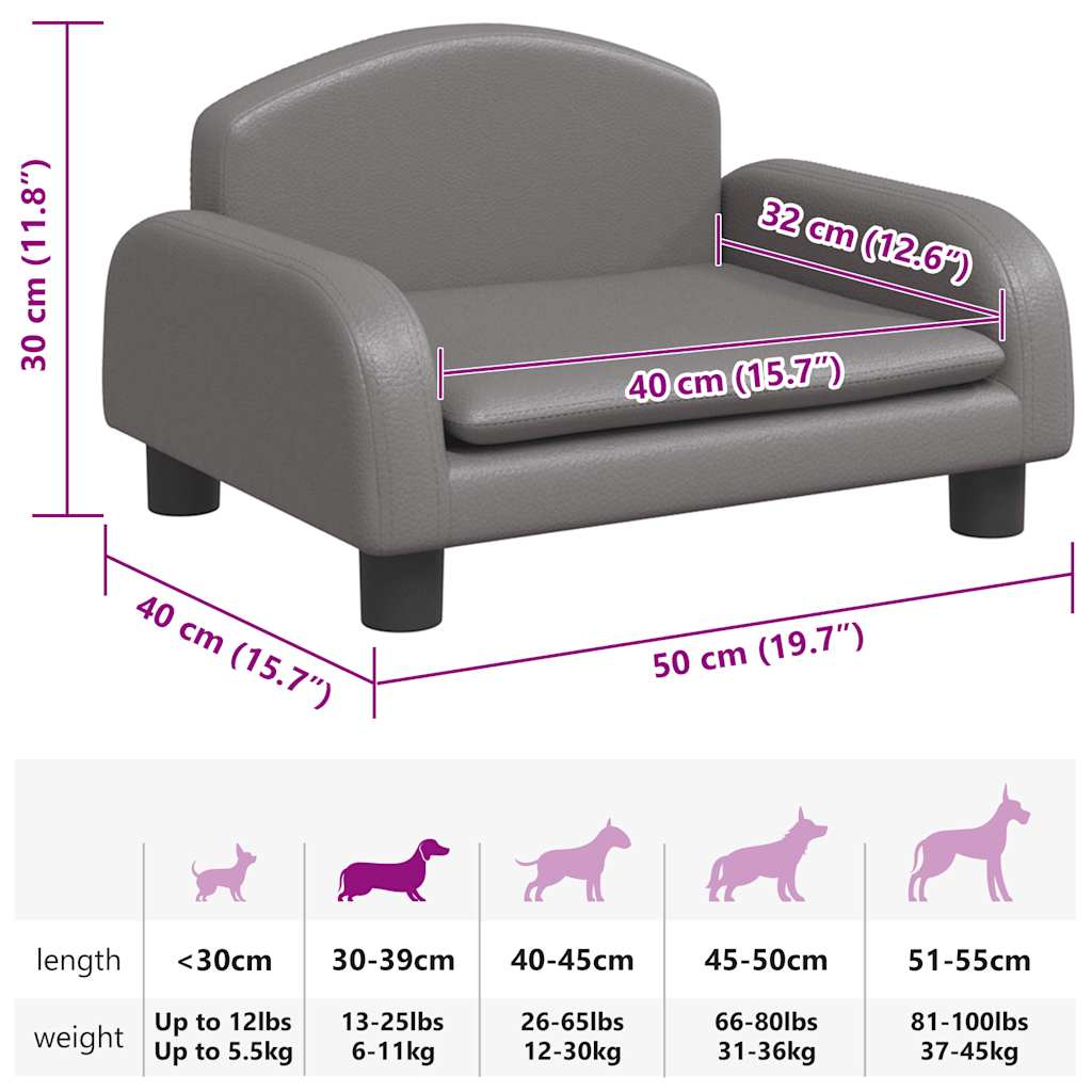 Cama para cães 50x40x30 cm couro artificial cinzento