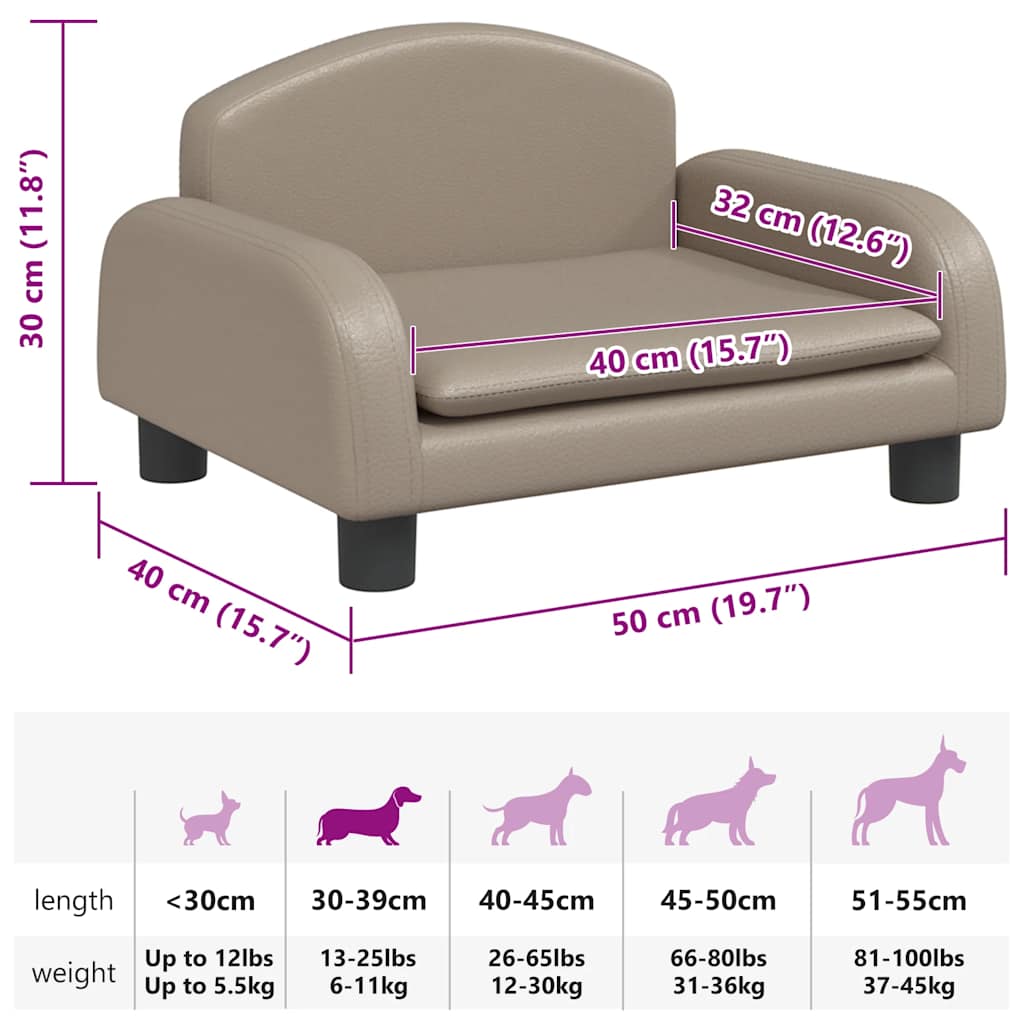 Cama para cães 50x40x30 cm couro artificial cinzento