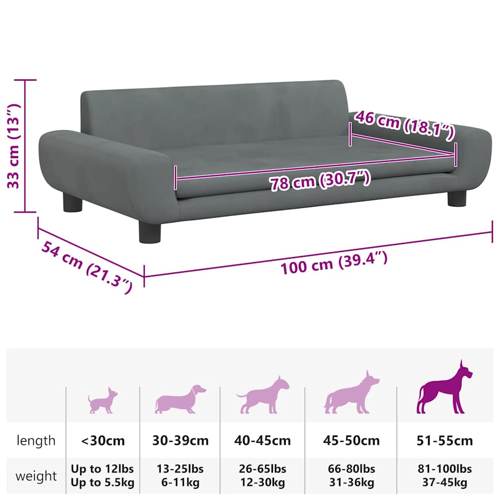 Cama para cães 100x50x21 cm veludo azul