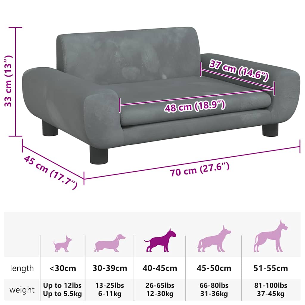 Cama para cães 100x50x21 cm veludo azul