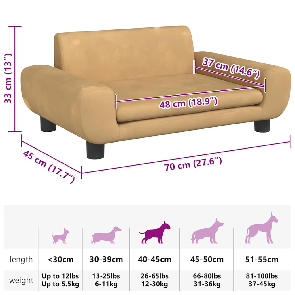Cama para cães 70x40x24 cm veludo cinzento-escuro