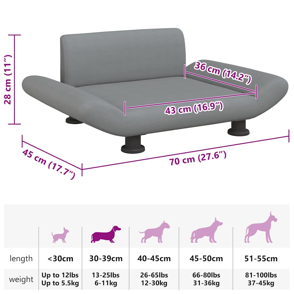 Cama para cães 70x45x28 cm tecido cinzento-acastanhado