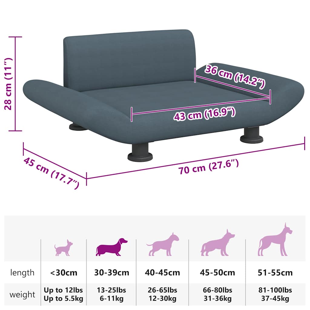 Cama para cães 70x45x28 cm tecido cinzento-acastanhado