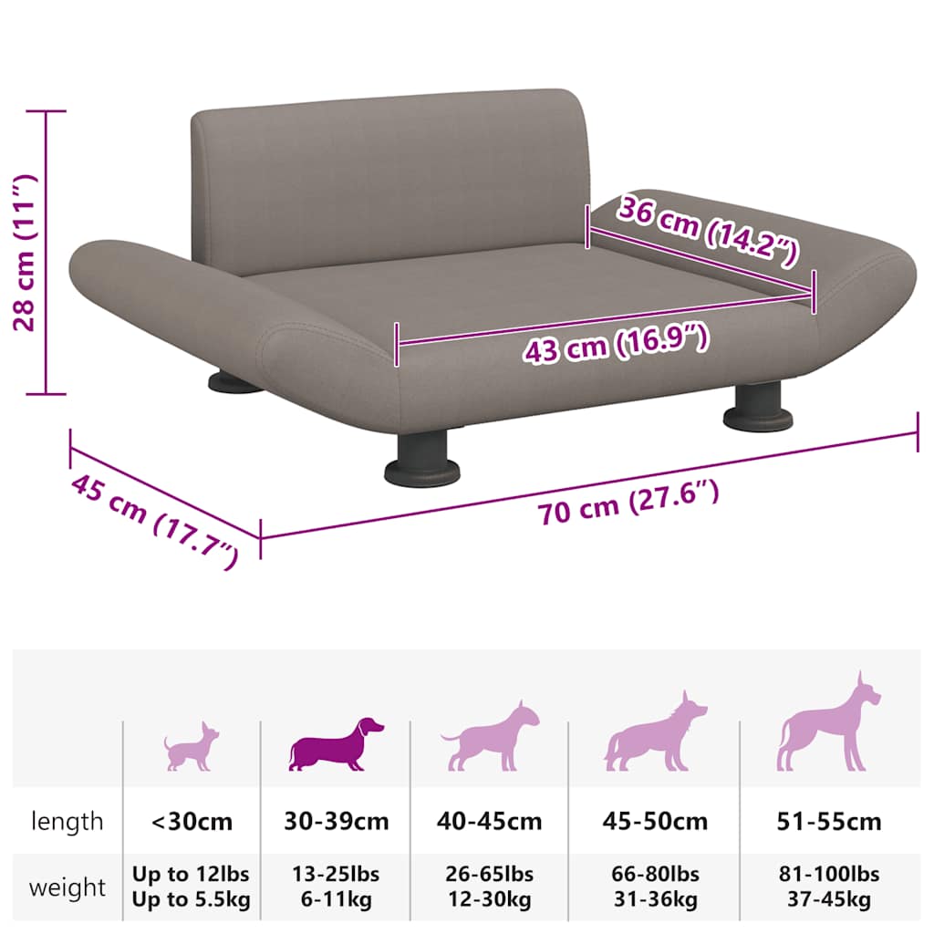 Cama para cães 70x45x28 cm tecido cinzento-acastanhado