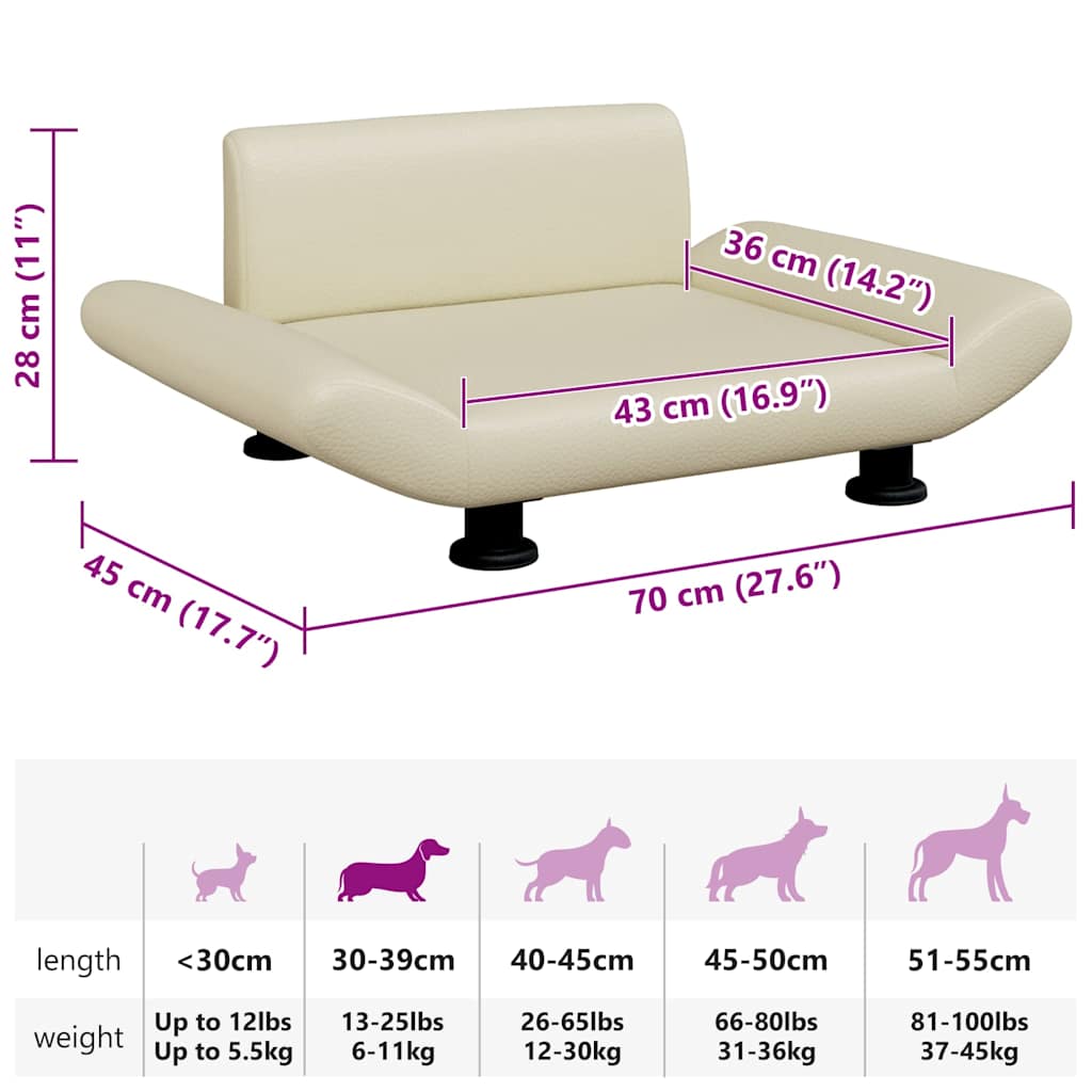 Cama para cães 70x45x28 cm couro artificial cinzento