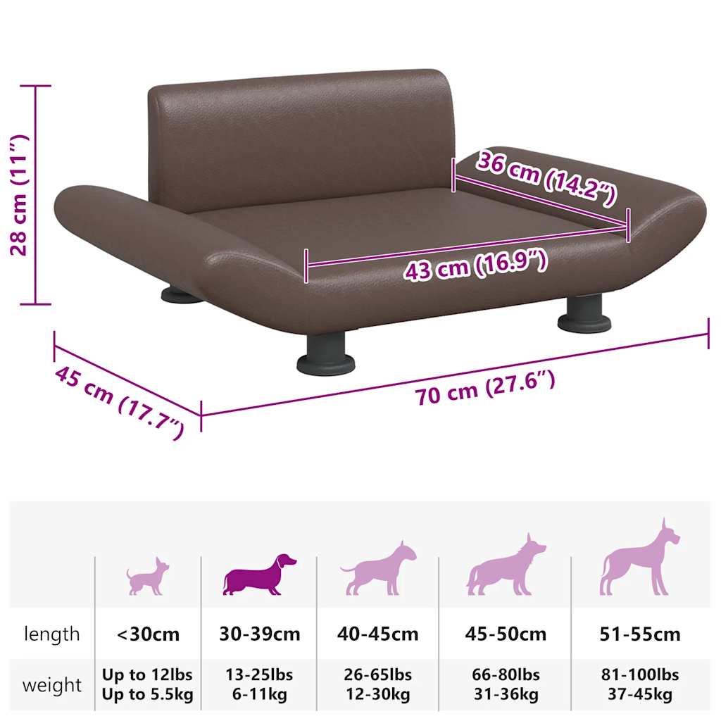 Cama para cães 70x45x28 cm couro artificial cinzento