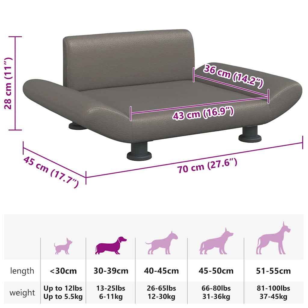 Cama para cães 70x45x28 cm couro artificial cinzento