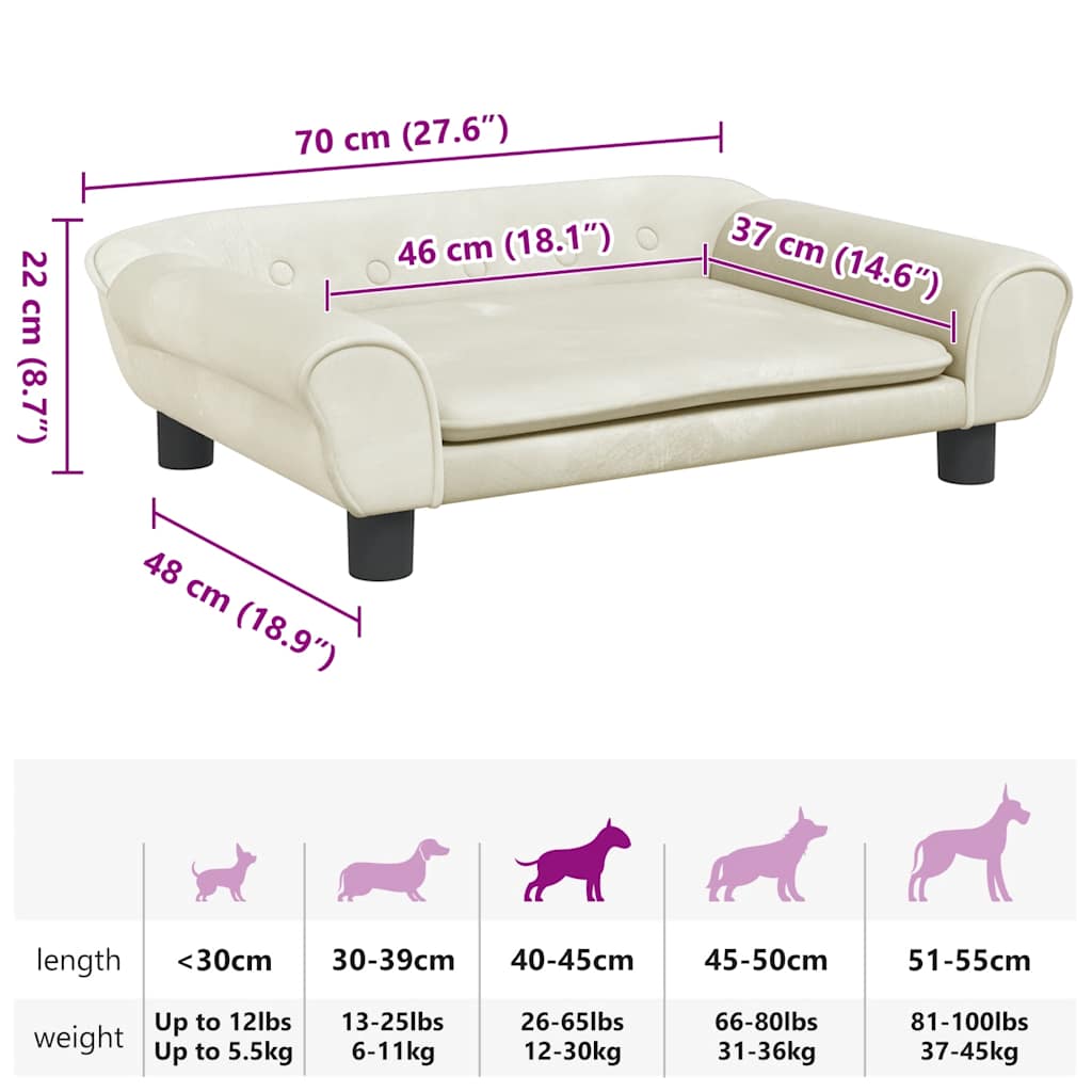 Cama para cães 70x48x22 cm veludo azul
