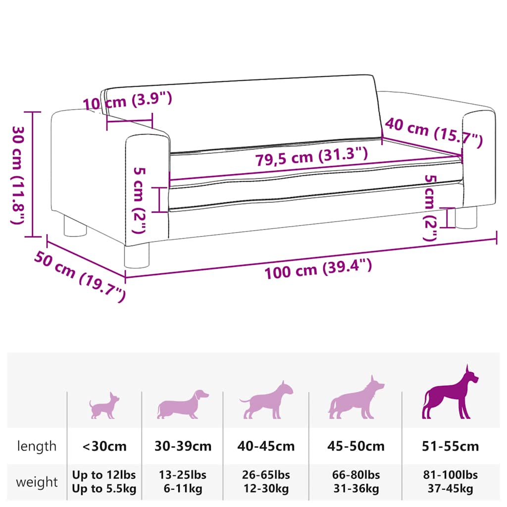Cama para cães com extensão 100x50x30 cm couro artificial cinza