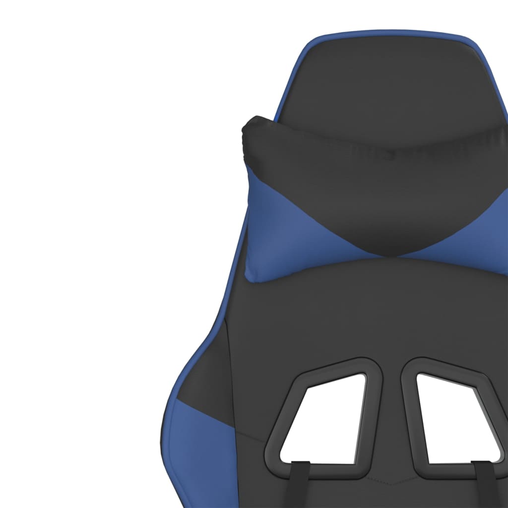 Cadeira gaming c/ apoio para pés couro artificial preto e azul