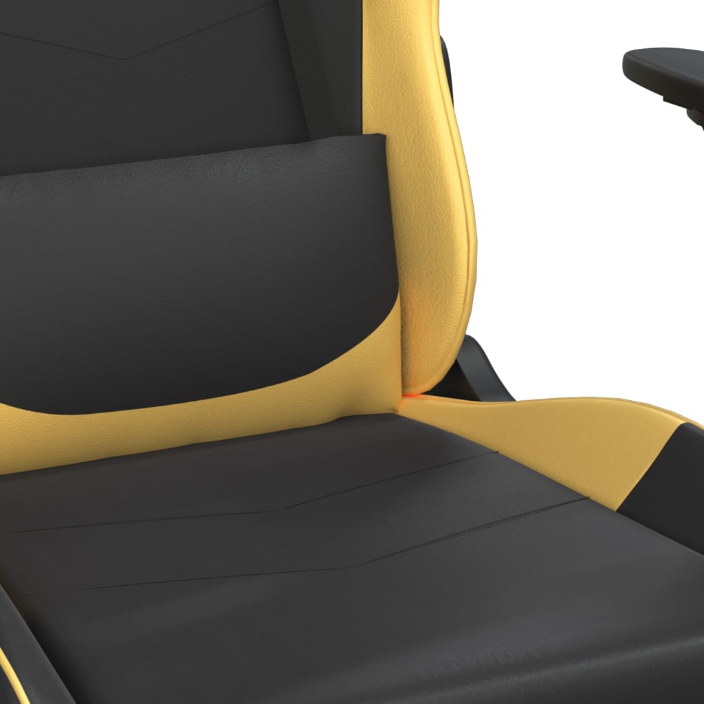 Cadeira gaming c/ apoio para pés couro artificial preto e azul