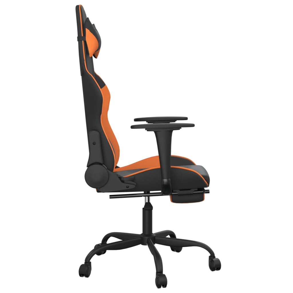 Cadeira gaming c/ apoio para pés couro artificial preto e azul