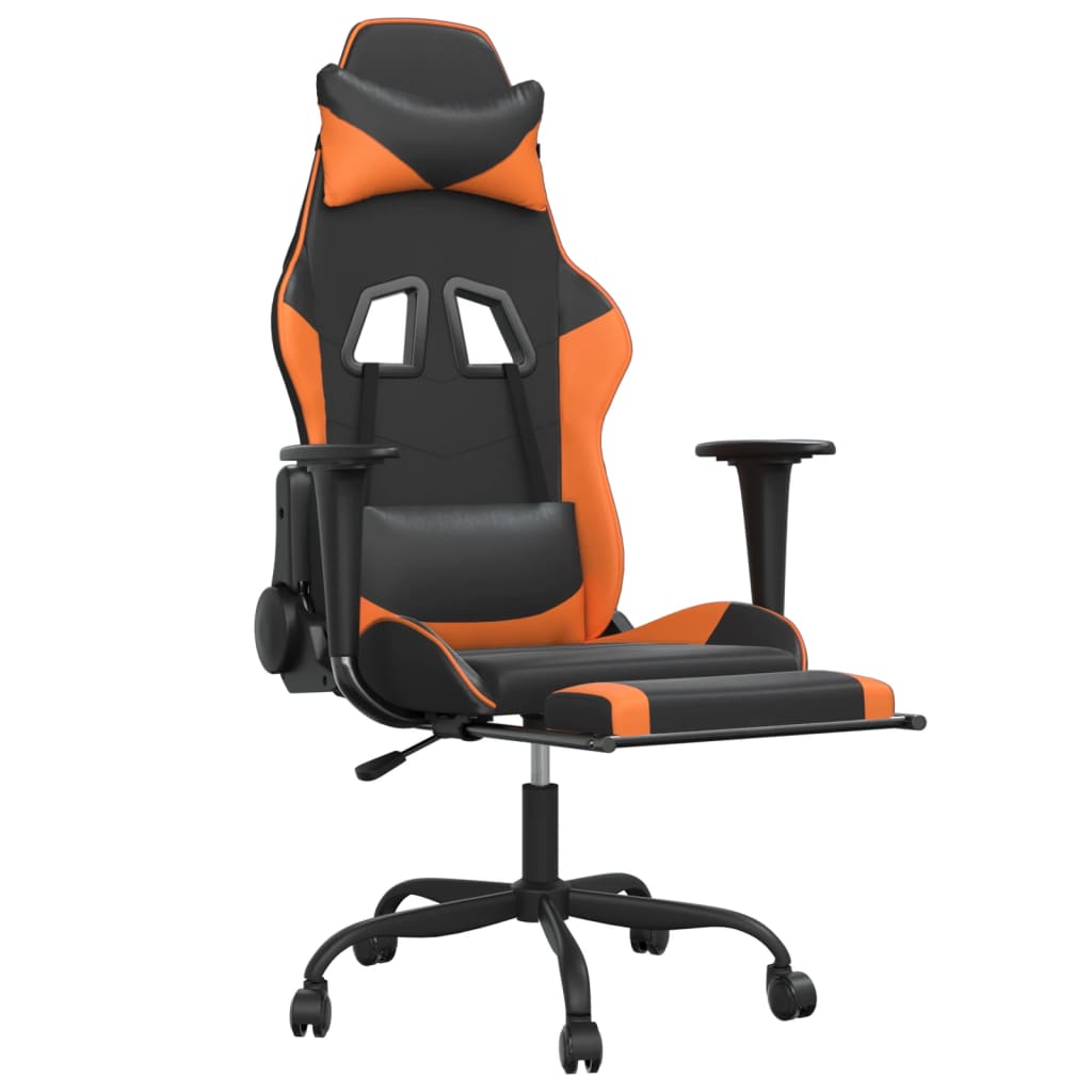 Cadeira gaming c/ apoio para pés couro artificial preto e azul