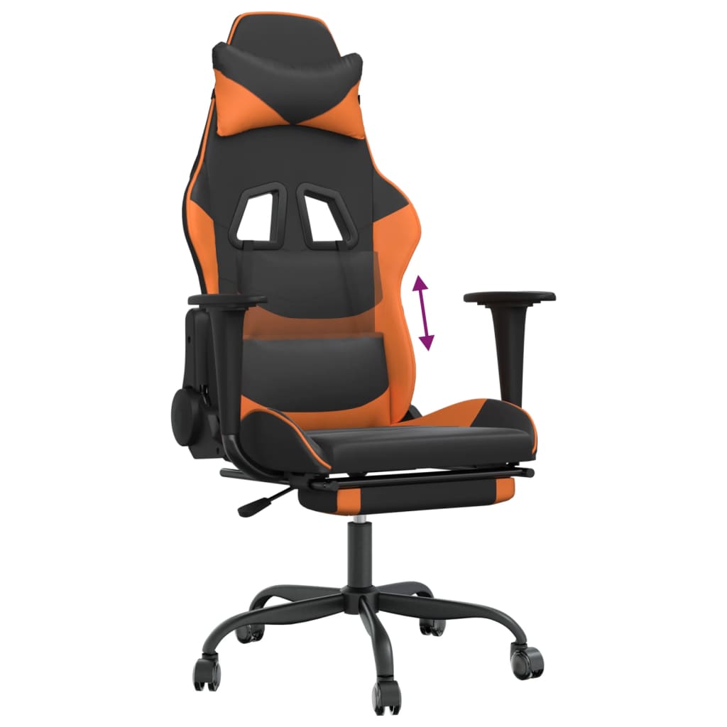 Cadeira gaming c/ apoio para pés couro artificial preto e azul