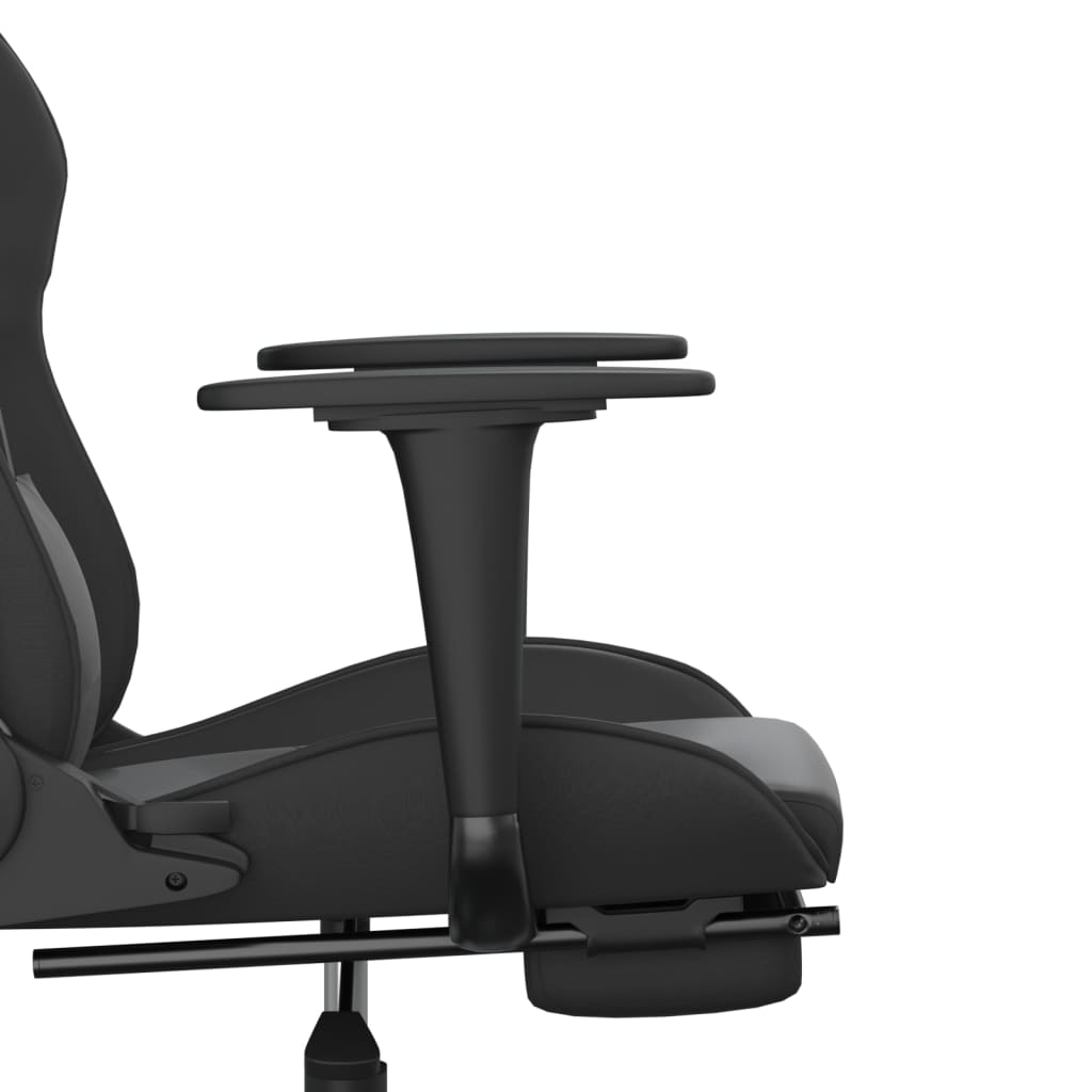 Cadeira gaming c/ apoio para pés couro artificial preto e azul